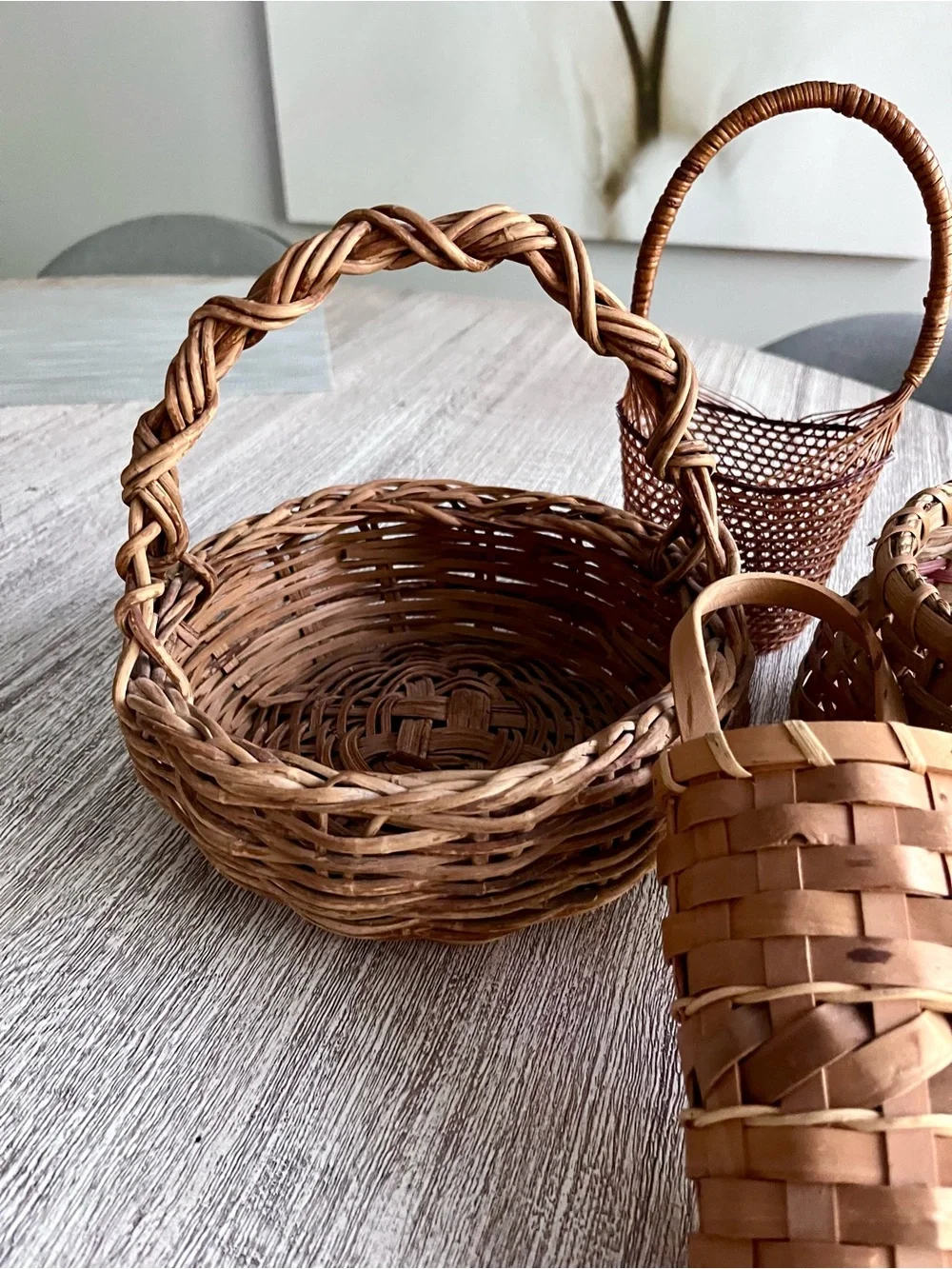 Vintage (1980-90s) Baskets, Grapevine, Woodsplint, & Wicker Handmade Set of four